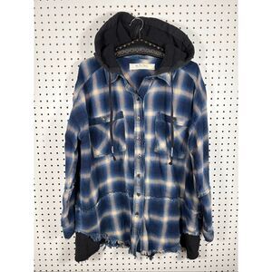 We the Free plaid button down hooded flannel jacket size M
